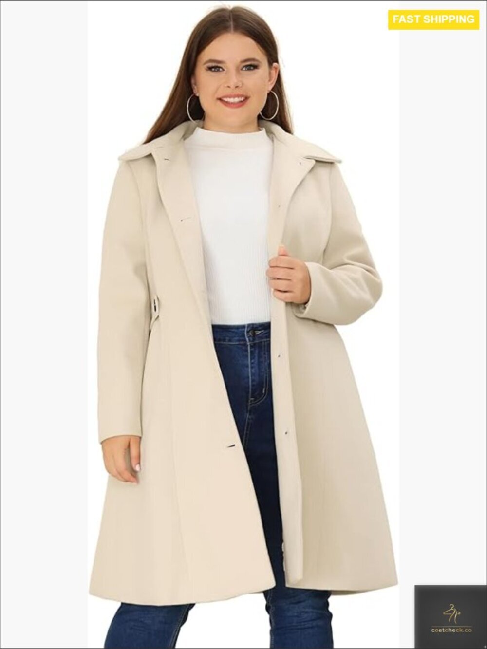 Plus Size Single Breasted Belted Winter Long Coat Warm Pea Coat